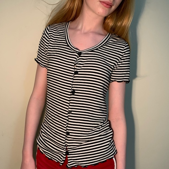 Petite striped tee with lettuce hem - Picture 2 of 5